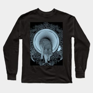 Awesome wolf with crow in blue and black Long Sleeve T-Shirt